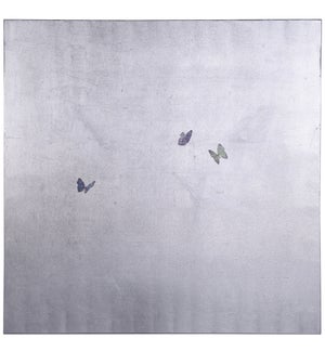 SILVER BUTTERFLIES | Hand Painted Abstract Canvas Wall Art with Textured Finish | 48in x 48in x 2in