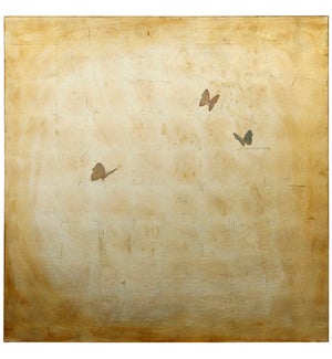 GOLD BUTTERFLIES | Hand Painted Abstract Canvas Wall Art with Textured Finish | 48in x 48in x 2in