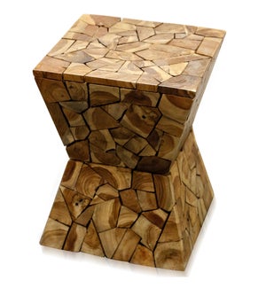 MOSAIC PEDESTAL | Hand Fitted With Puzzle Cut Pieces | Teak Root | Medium Wood Brown Stain | Indones
