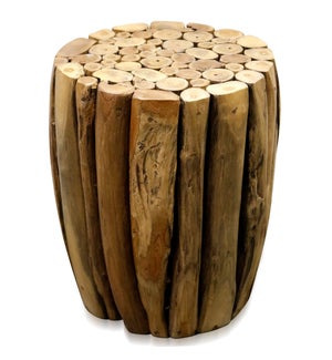 COLONY DRUM TABLE | Made Of Hand Cut And Fitted Pieces Of Teak Branch | Medium Wood Brown Stain |  I