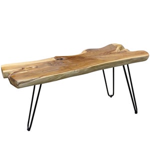 Baron Coffee Table | 36n X 16in X 16in | Rustic Solid Teak Wood Table Top with Iron Paper Clip Legs