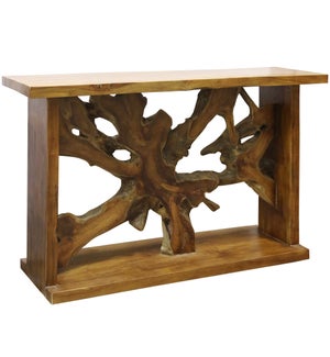 Bennet Console Table | 52in X 33in X 16in | Rustic Solid Teak Root and mahoany frame in a natural Oi