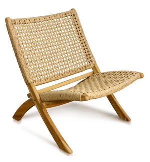 NATURAL WOVEN | Melbourne Indoor Outdoor Folding Lounge Chair | Solid Teak Wood Frame with a Synthet