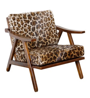 KINGSTON ARM CHAIR | Animal Print Faux Fur | Solid Teak Wood Frame with A Dark Brown Stain Finish |