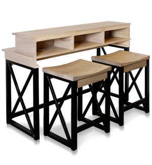 ROUNA CONSOLE & STOOLS | Console & Desk Combo with Storage and Stools | 52in w X 36in ht X 18in d