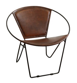 Hoop Armchair | Casual Chestnut Leather Bound & Metal Frame Accent Chair | Made in India