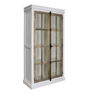 Tucker Curio Cabinet | Solid Mango Wood | Clear Tempered Glass Window Pane Door Panels With Classic