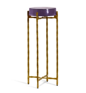 CLEAR PURPLE HAZE | Jolly Rancher Disk Top Drink Table with Gold Metal Base | 23in ht. X 9in w. X 9i