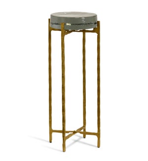 CLEAR SMOKE | Candy Like Glass Top Drink Table with Gold Metal Base | 23in ht. X 9in w. X 9in d.