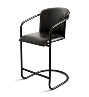 BLACK LEATHER | Metal Frame Cantilever Barstool | 36in ht. X 21in w. X 22in d.