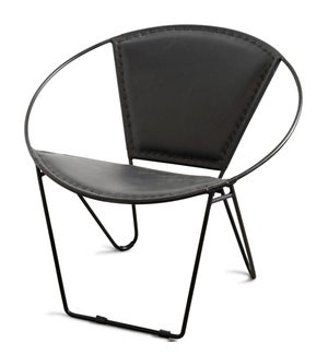 BLACK LEATHER | Metal Hoop Chair | 29in ht. X 30in w. X 28in d.
