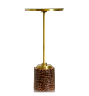 GOLD IRON | Drink Table with Faux Alligator Leather Weighted Base & Clear Mirror Top | 25in ht. X 12