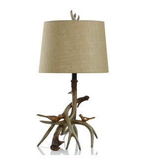 ANTLER LODGE | Antler Table Lamp with Beige Shade | 150 Watts | 14in w. X 27in ht. X 14in d.