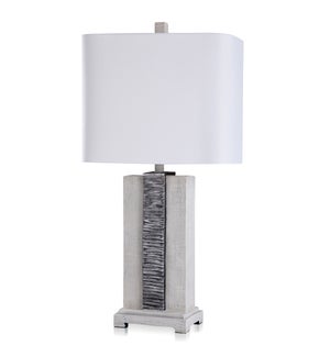 CINDER FORD | Transitional Waterfall Resin Table Lamp with Linen Shade | Made in Cambodia | 9in w X