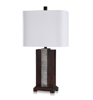 BARBADOS & PLATINUM | Transitional Waterfall Resin Table Lamp with Linen Shade | Made in Cambodia |