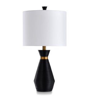 SATIN BLACK & ANTIQUE BRASS | Washboard Round Column Resin Table Lamp | Made in Cambodia | 13in w X