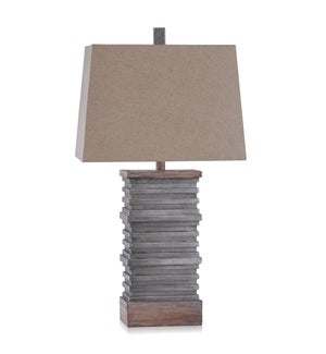 DARLEY | Casual Stacked Plate Design Table Lamp Finished in Slate & Sepia | Made in Cambodia | 18in