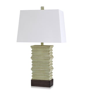 SAUGA CREAM | Casual Stacked Plate Design Table Lamp Finished in Aged Pearl & Cocoa | Made in Cambod