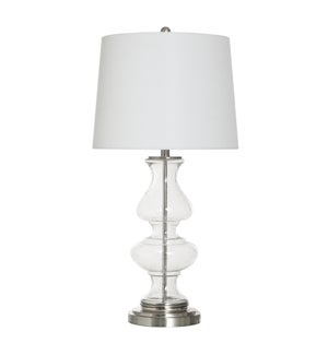 CLEAR SEEDED GLASS | Table Lamp with Linen Hardback Shade | 32in Ht. | 150 Watts