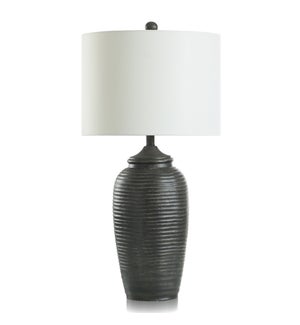 MATTE BLACK POTTERY | Table Lamp with Linen Hardback Shade | 32in Ht. | 150 Watts