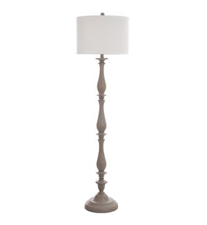 COOL GRAY | Traditional Classic Floor Lamp with Drum Shade In Silk Blend Taupe Fabric | 16in w X 61i