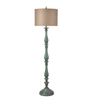 AVIGNON BLUE | Traditional Classic Floor Lamp with Drum Shade In Silk Blend Taupe Fabric | 16in w X