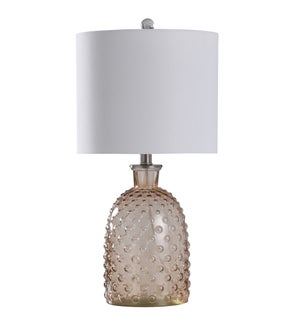 AMBER GLASS | Blistered Glass Table Lamp with White Linen Shade | 12in w X 24in ht X 12in d | 100 Wa