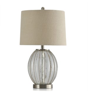 RIPPLED GLASS | Glass Body with Inner Twine Accents & Brushed Steel Base Table Lamp | 14in w X 24in