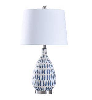 COBALT & WHITE | Painted Ceramic Body Table Lamp with Brushed Steel Base | 29in ht. X 16in w. X 16in
