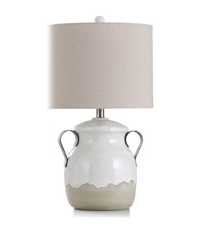 CRACKLE CREAM | Cracked Egg Shell Ceramic Body Table Lamp with Two Metal Handles | 13in w X 24in ht