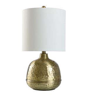 HAMMERED GOLD | Hammered Gold Metal Table Lamp with White Shade | 60 Watts | 11in w. X 22in ht. X 11
