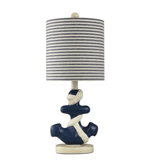 SAILS NAVY | 9in w X 22in ht X 9in d | Molded Nautical Anchor Table Lamp in Navy and White | 60 watt