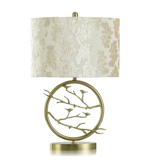 MONTCLAIR GOLD  | Metal Bird Branches Table Lamp with Textured Printed Shade | 100 Watts | 26in ht.