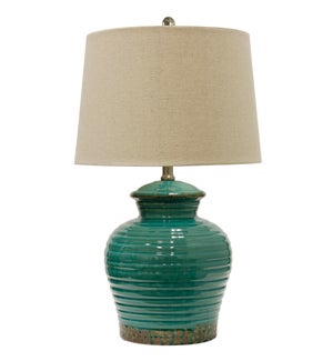 TURQUOISE | Ribbed Ceramic Ginger Jar Table Lamp | 25in ht. X 15in w. X 15in d. | 100 Watts