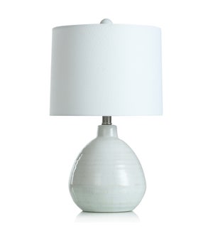 WHITE GLAZED | Ceramic Table Lamp with Natural Linen Hardback Shade | 60 Watts | 12in w. X 20in ht.