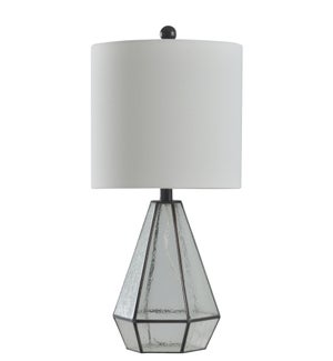 24in Total Height  |  100 Watts Max  |  Seeded Clear Glass Panel Lamp Body Trimmed in Antique Brass