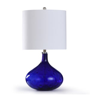 SAVERIO BLUE | Strikingly Blue Glass Accent Table Lamp with Acrylic Cap | 150 Watts | 16in w. X 30in