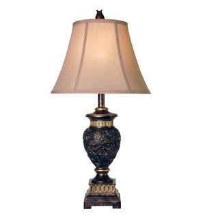 Passo Ambrose Table Lamp With Its Raised Vine Carving And Cream Round Bell Shade