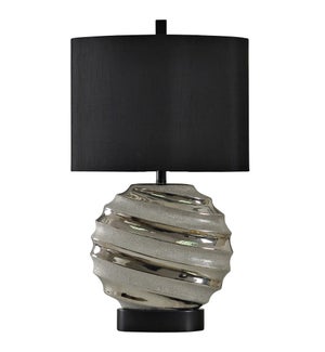 CALECA | Silver Ceramic Table Lamp with Black Shade | 29in ht. X 17in w. X 9in d. | 100 Watts