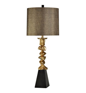 Vintage Gold with Black Base Contemporary Table Lamp Designer Fabric Drum Shade