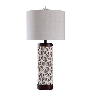 Sand Shell | Traditional Coastal Design Table Lamp with Starfish and 7W Base Night Light | 100 Watts