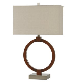 Wood Metal and LED Inner Ring Table Lamp Rectangular White Shade