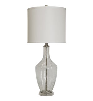 SEEDED GLASS | Brushed Steel Base Table Lamp with White Drum Shade | 150 Watts | 16in w. X 37in ht.
