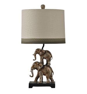 KOLKATA | Antique Silver Stacking Elephant Novelty Table Lamp with Designer Shade | 28in ht. X 15in
