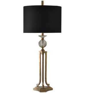 Vintage Gold Metal and Glass Lamp with Black Fabric Drum Shade