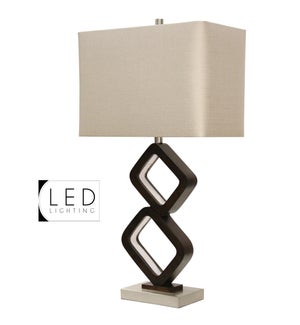 Inner Edge LED Walnut Ridge & Brushed Steel Table Lamp with Hardback Shade