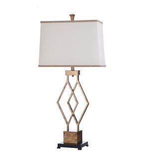 VINTAGE GOLD | Vintage Gold Metal Base Table Lamp with Designer Fabric Trimmed Hardback Shade | 39in
