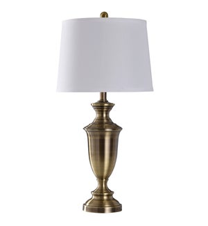 ANTIQUE BRASS | Steel Table Lamp with White Shade | 100 Watts | 14in w. X 29in ht. X 14in d.