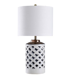 Lucine White | Traditional Cross Hatched Ceramic Open Work Body Table Lamp | 150 Watts | 3-Way