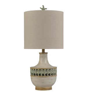 Treilis Blue | Coastal Traditional Table Lamp | Night Light Feature | 150W | 3-Way | Hardback Shade
